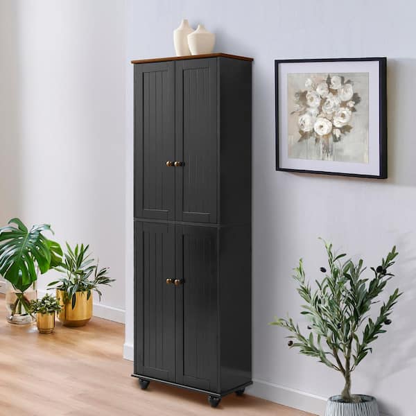 Narrow Storage Cabinet With 6 Shelves, Tall Deep Storage Cabinet With Doors And Shelves