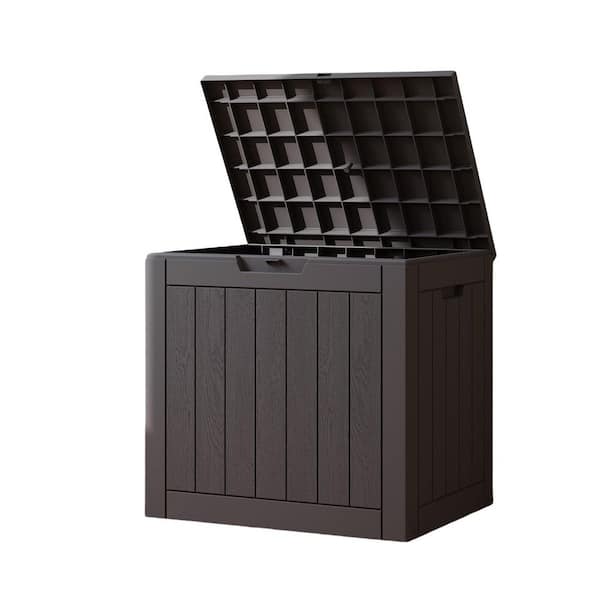 Unbranded 31 Gal. Brown Weatherproof Resin Deck Box Lockable Outdoor Storage for Garden and Patio