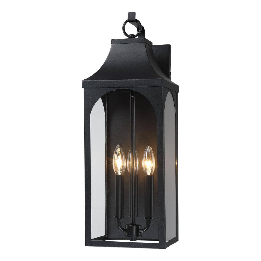 22 in. Black 3-Light Large Outdoor Wall Lights With Clear Glass, Wall Sconce for Porch, Patio, Outdoor Lanterns price history on PriceWatchPro