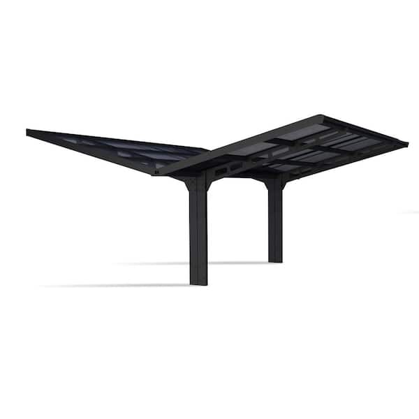 CANOPIA by PALRAM Sydney Wave 20 ft. x 20 ft. Black/S.Gray Double Wings Shape Carport with Corrugated Roof Panels