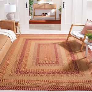 Braided Yellow Red 8 ft. x 10 ft. Striped Border Area Rug