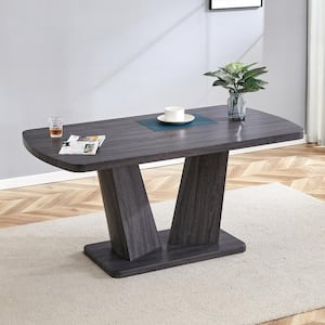 Gray Wood V-Shaped Pedestal Dining Table Seats 8