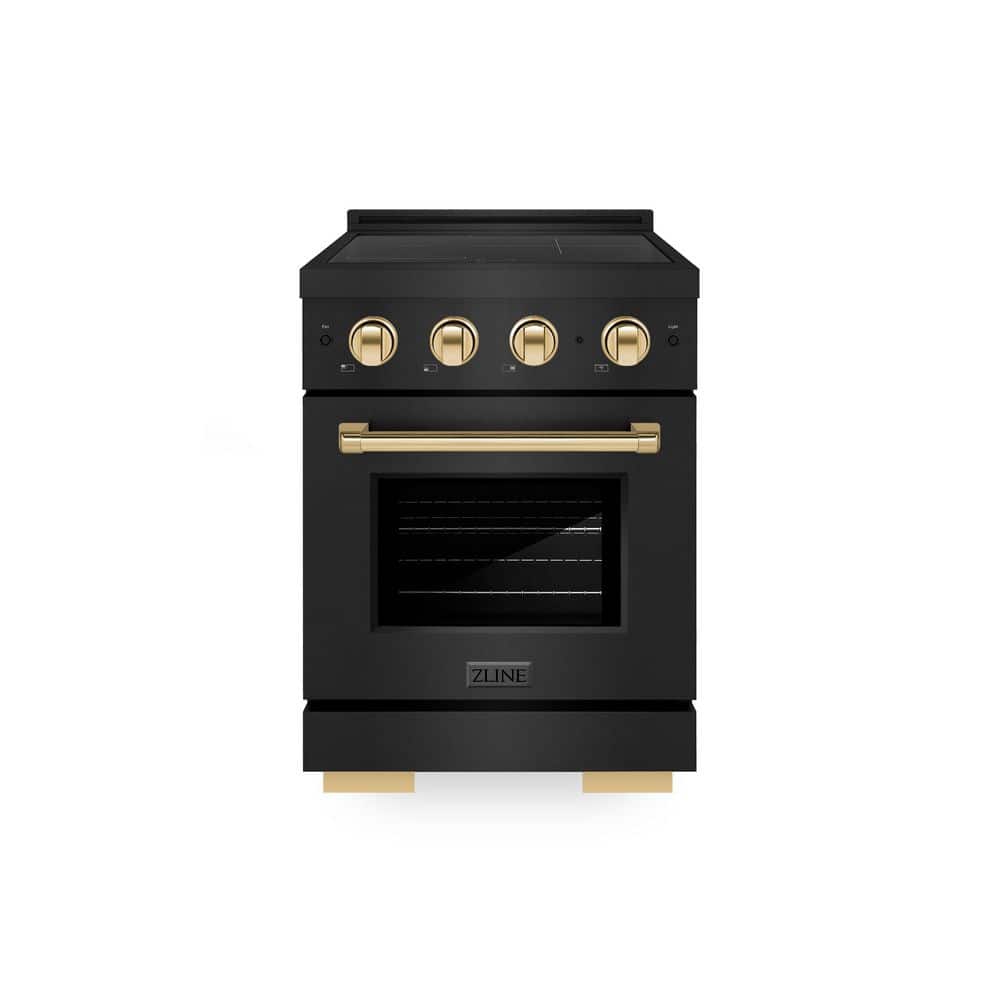 ZLINE Kitchen and Bath Autograph 24 in. 3.2 cu. ft. Paramount Induction Range with 3 Element Cooktop in Black Stainless Steel with Gold Accent