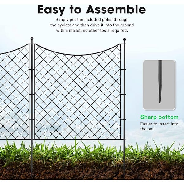 39 in. Tall No Dig Steel Garden Fence Or Outdoor Dog Fencing, Black