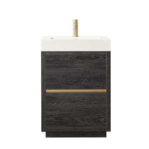 Huesca 24 in. W x 19.7 in. D x 33.9 in. H Single Sink Bath Vanity in North Black Oak w/ White Stone Composite Top