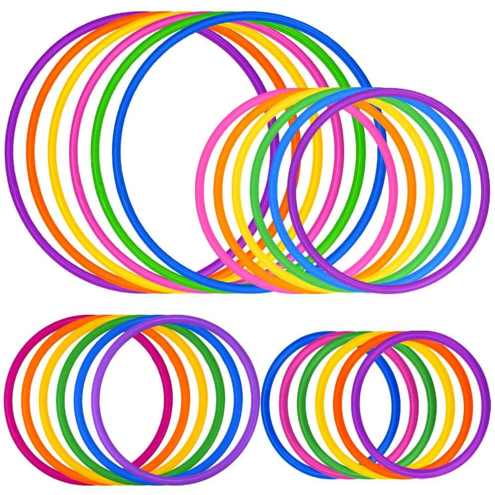 24-Pack Multicolor Plastic Ring Toss Game Rings in 4 Assorted Sizes for Backyard and Carnival Play