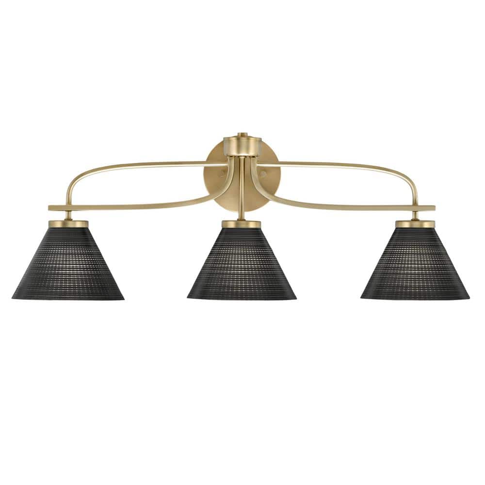 Olympia 28.75 in. 3-Light New Age Brass Vanity Light  Black Matrix Glass Sh
