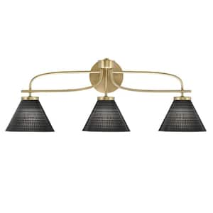 Olympia 28.75 in. 3-Light New Age Brass Vanity Light  Black Matrix Glass Shade