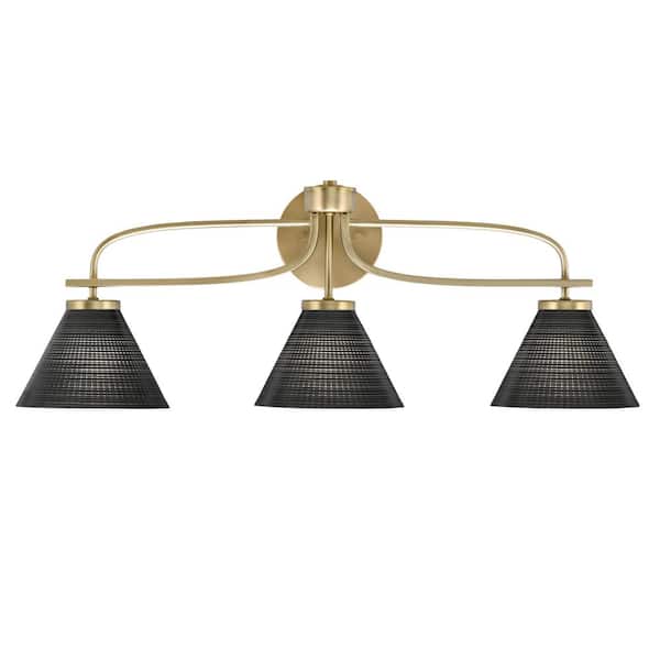 Unbranded Olympia 28.75 in. 3-Light New Age Brass Vanity Light  Black Matrix Glass Shade
