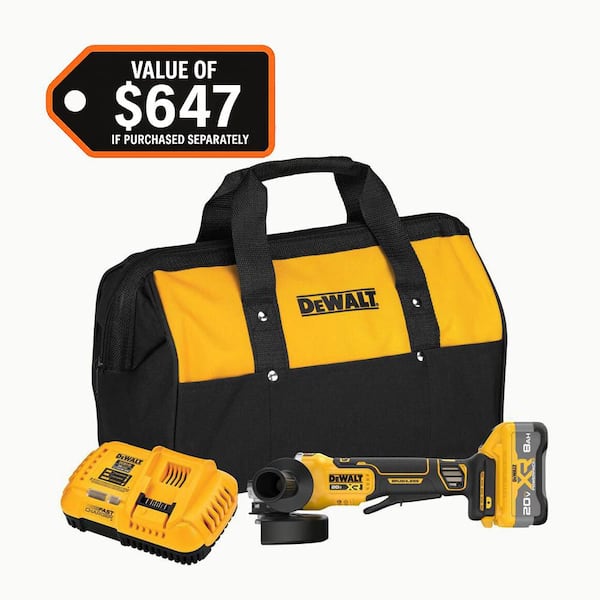 DEWALT 20V MAX Lithium-Ion Cordless 4-1/2 in. - 5 in. Angle Grinder Kit with 8.0 Ah Battery, Charger and Kit Bag