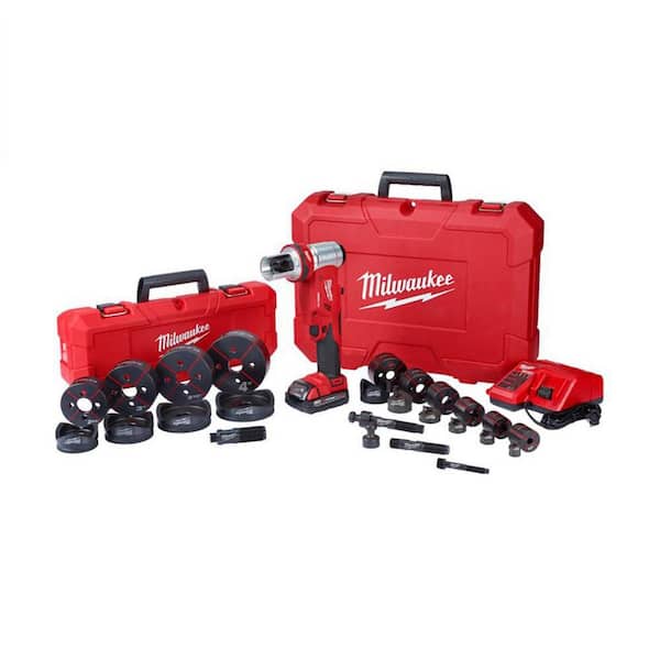 Milwaukee M18 18V Lithium-Ion 1/2 in. to 4 in. Force Logic 6-Ton Cordless Knockout Tool Kit with Die Set, One 2.0Ah Batteries
