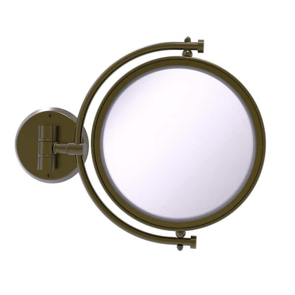 Allied Brass 8 in. x 10 in. Round Framed Wall Mounted Make-Up Mirror 3X Magnification in Antique Brass