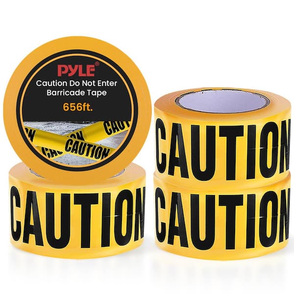 Pyle 4-Pieces 200 Meters Long Tape Roll Suitable for Do Not Enter Barricade Tape Set (Black and Yellow)