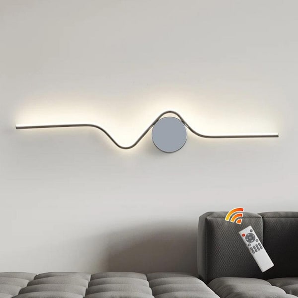 34.25 in. 1-Light Chrome Aluminum Dimmable Integrated LED Sconce with Remote Included for Living Room Kitchen Bedroom