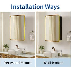 24 in. W x 4.9 in. D x 30 in. H Rectangular Gold Iron Framed Surface Mount Medicine Cabinet with Mirror