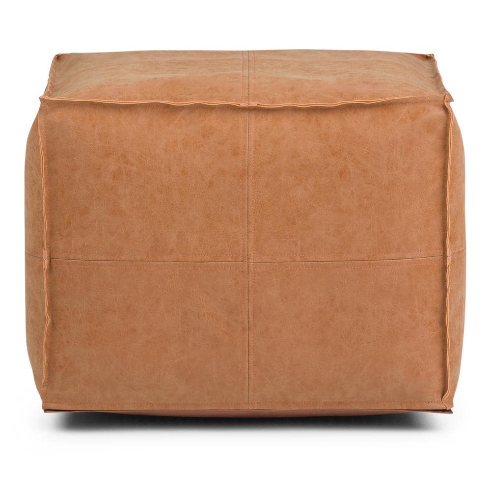 Brody Distressed Brown Faux Leather Square Pouf