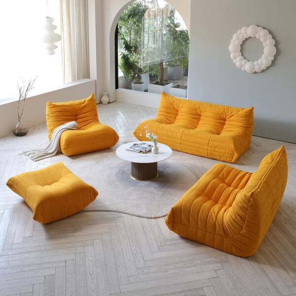 Magic Home 30.41 in. Modular Square Floor Couch Ottoman Poly Fabric Accent Small  Sofa Coffee Table with Removable Pillows, Yellow CS-PP193595AAA - The Home  Depot
