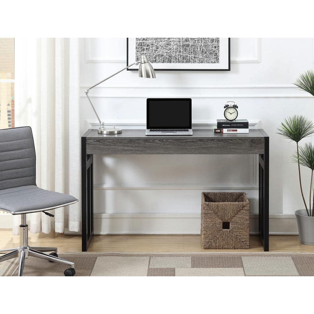 Weathered Gray & Black Solid Wood Console Table with Storage