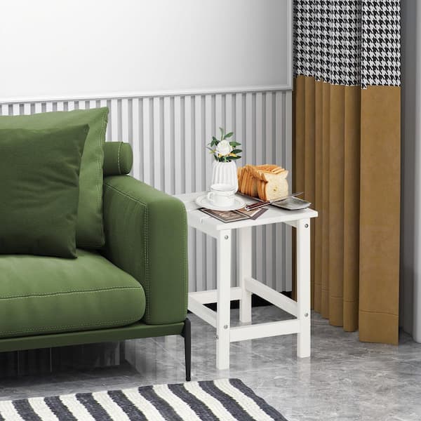 Costway 14 in. White Square HDPE End Table Weather Resistant Garden in White