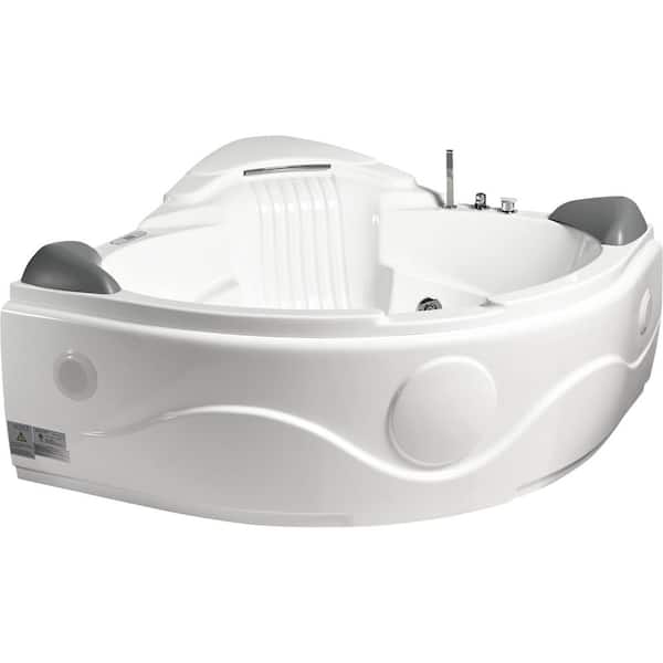 61" Acrylic Freestanding Whirlpool and Air Bathtub with 6 Water Jets and 8 Air Jets in White with Chrome Faucet