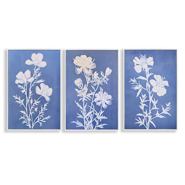 Stupell Industries Varied Cerulean Botanicals by Petal Prints Design 3 Pieces White Framed Nature Giclee Art Print 24 in. x 16 in.