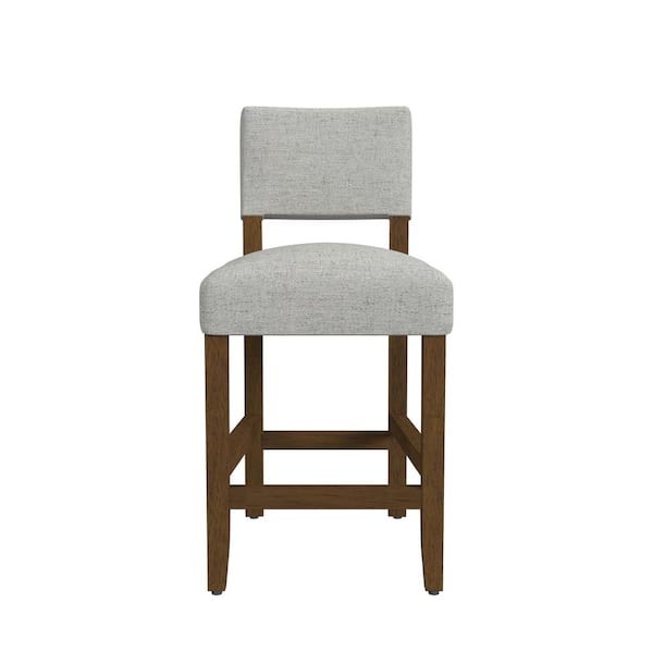 25.6 in. Gray Woven Open Back Wood Bar Stool Counter Stool with Upholstered Seat