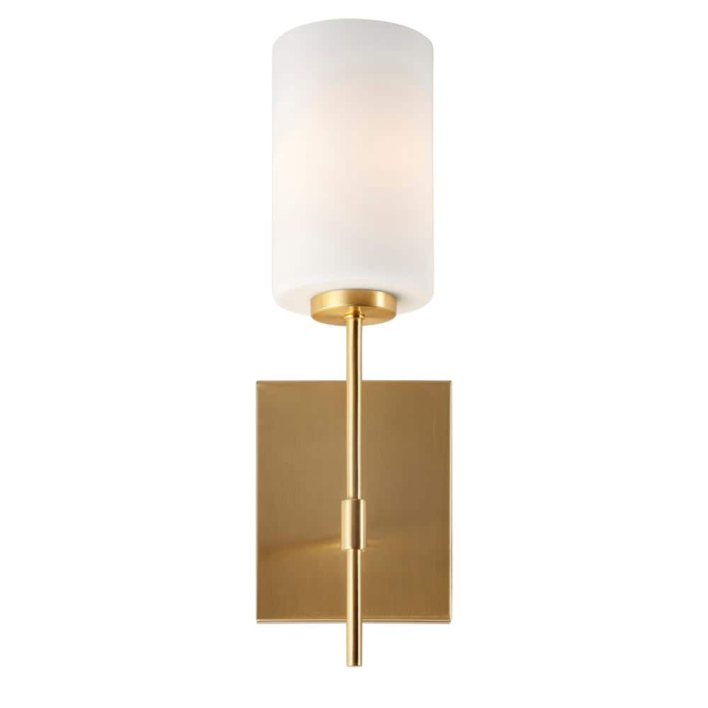 Elegant Dimmable Black and Gold Vanity Sconce with Opal Glass