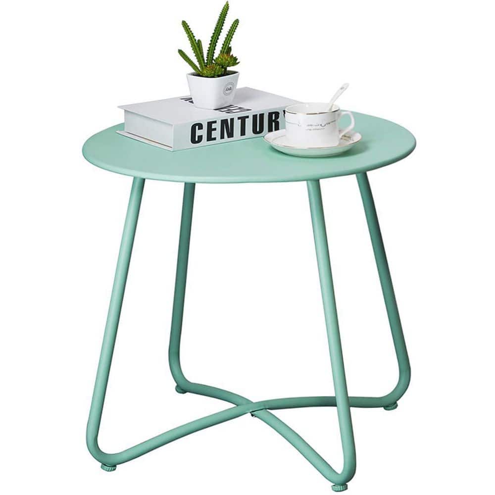 Dyiom Mint Green 15.6 in. Outdoor Side Table Round Metal Waterproof ...