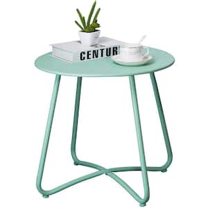 Mint Green 15.6 in. Outdoor Side Table Round Metal Waterproof Portable Outdoor Side Table