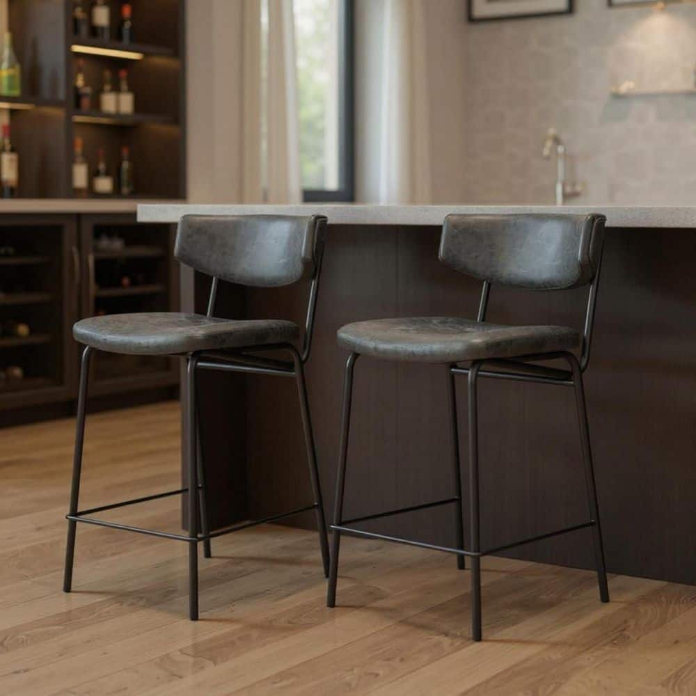 36.20 in. H Black Bar Height Metal Bar Stool with Upholstered Seat Set of 2 price history on PriceWatchPro