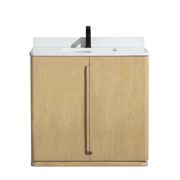 Lucas 36 W x 22 in D x 34.5 H Single Bath Vanity in Washed Oak with Engineered Quartz Top in White with White Basin