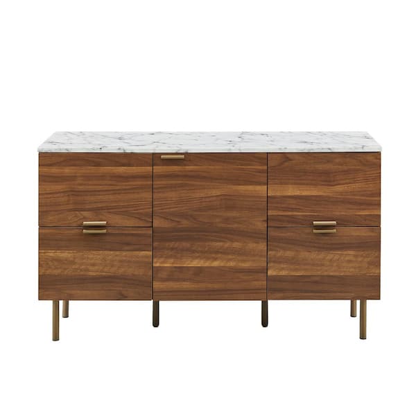 Tatahance Walnut Console Storage Cabinet with 4-Drawers and Faux Marble Top