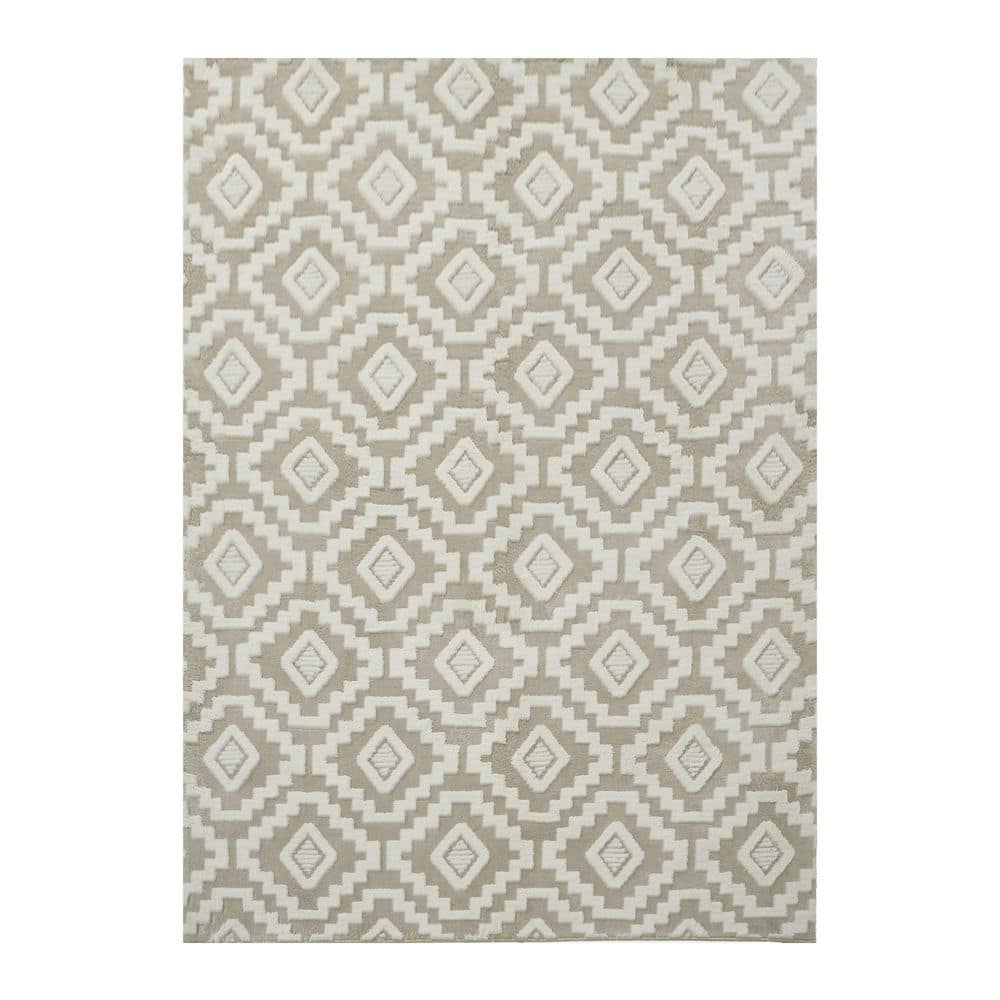 5 ft. x 7 ft. Beige/White Modern Diamond Geometric Washable Microfleece Area Rug price history on PriceWatchPro