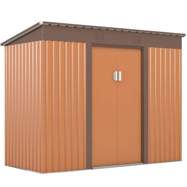 ToolCat 9.1 ft. W x 4.2 ft. D Outdoor Metal Storage Shed Garden Tool House with Lockable Doors, Vents, Brown (38.75 sq.ft.)