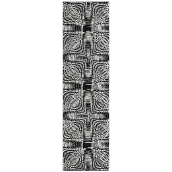 Chantille Machine Washable Indoor/Outdoor Abstract ACN2534 Black 2 ft. x 7 ft. Runner Rug
