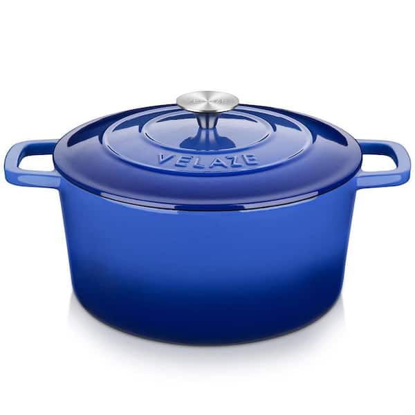 1-Piece Blue Enamel Cast Iron Non-Stick Induction Dutch Oven with Lid Round Casserole Cooking Pan Pot