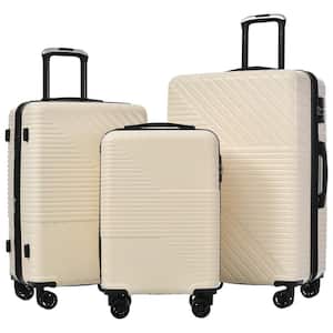 Cream Lightweight 3-Piece Expandable ABS Hardshell 8 Wheels Spinner  20"  24"  28" Luggage Set with 3-Digit TSA Lock