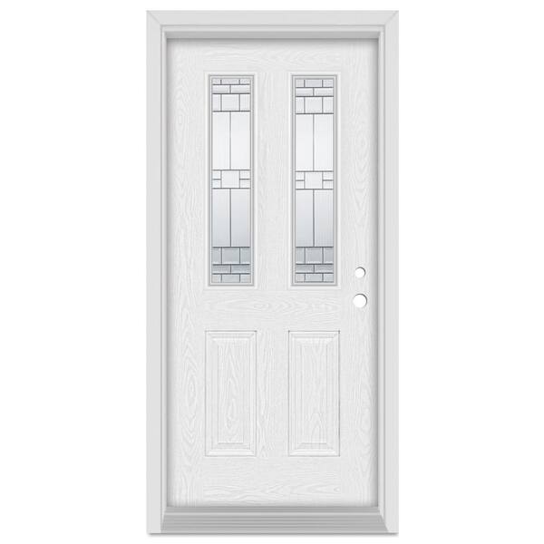 Stanley Doors 37.375 in. x 83 in. Architectural Left-Hand Patina Finished Fiberglass Oak Woodgrain Prehung Front Door Brickmould