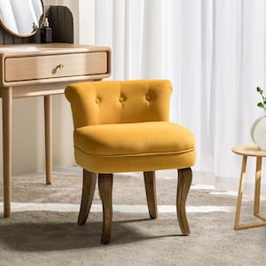 Nila Mustard Vanity Velvet Upholstered Stool with Solid Wooden Legs 20 in. W x 20.7 in. D x 25.7 in. H
