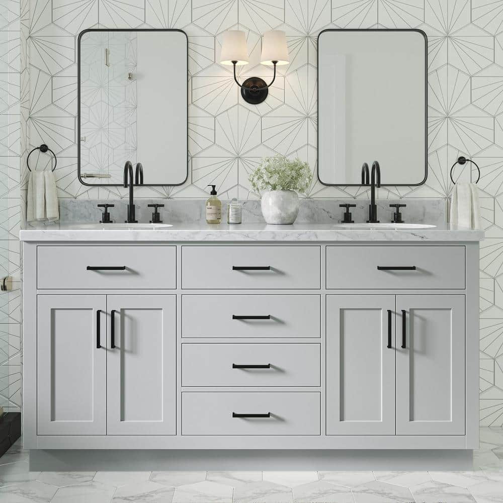 Hepburn Gray Hardwood Double Sink Freestanding Vanity with Quartz Top