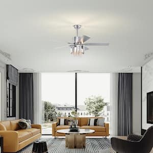 52in.Indoor/Outdoor Crystal Ceiling Fan Reversible Blades 3 Wind Speeds Remote Control for Bedroom