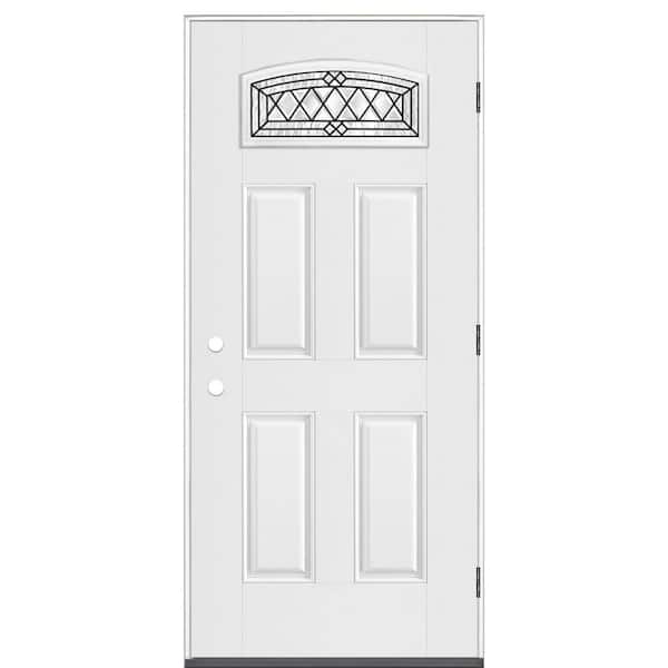 Masonite 36 in. x 80 in. Left-Hand Outswing Halifax Camber Fan Lite Primed Fiberglass Prehung Front Door with No Brickmold