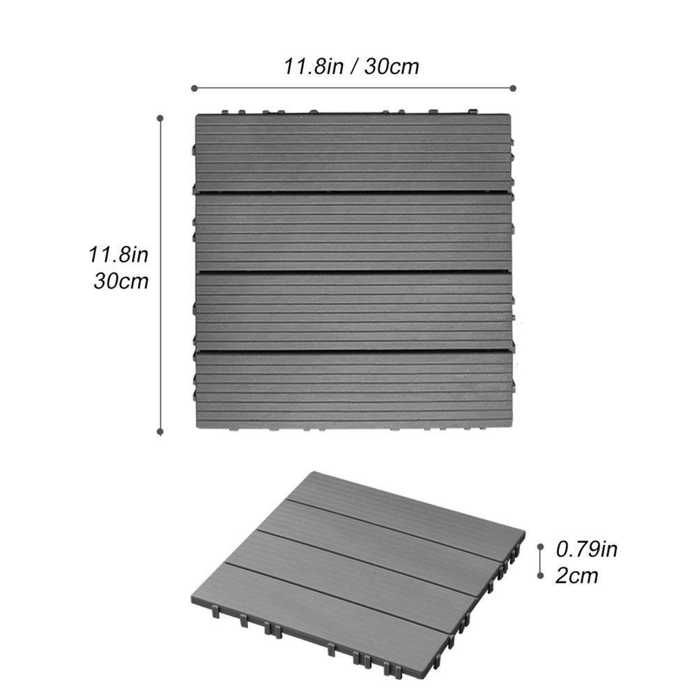 Dark Gray 12x12 Plastic Composite Interlocking Deck Tiles, Set of 35