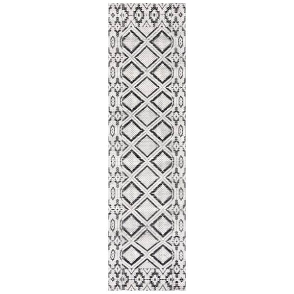 Vermont 2 ft. x 8 ft. Ivory/Black Geometric Border Diamond Runner Rug