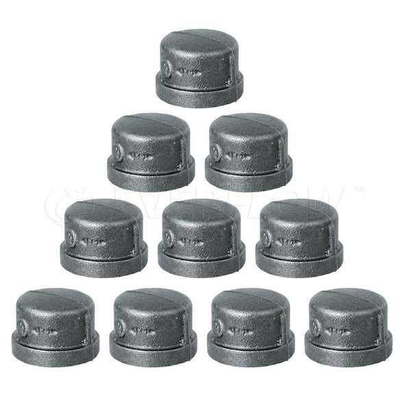 PLUMBFLEX 1/2 in. x 1 in. L Malleable Iron Pipe Cap, Threaded Fitting 150 lbs. Application Black Pipe Cap (10-Pack)
