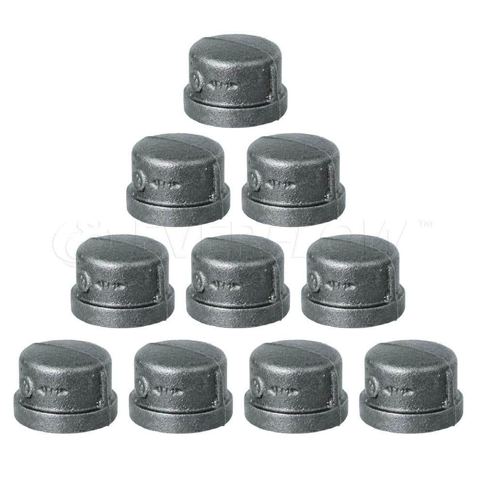 LOT OF 10 1/2 INCH CAP BLACK MALLEABLE IRON PIPE FITTINGS THREADED PLUMBING 