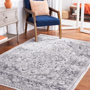 Toscana Ivory/Gray 9 ft. x 12 ft. Distressed Floral Area Rug