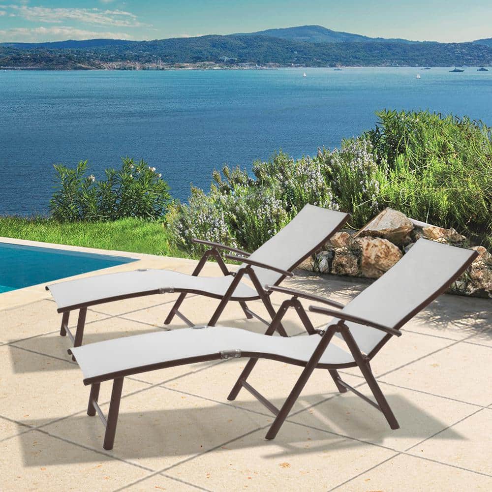 2-Piece Aluminum Adjustable Outdoor Chaise Lounge in Light Gray price history on PriceWatchPro