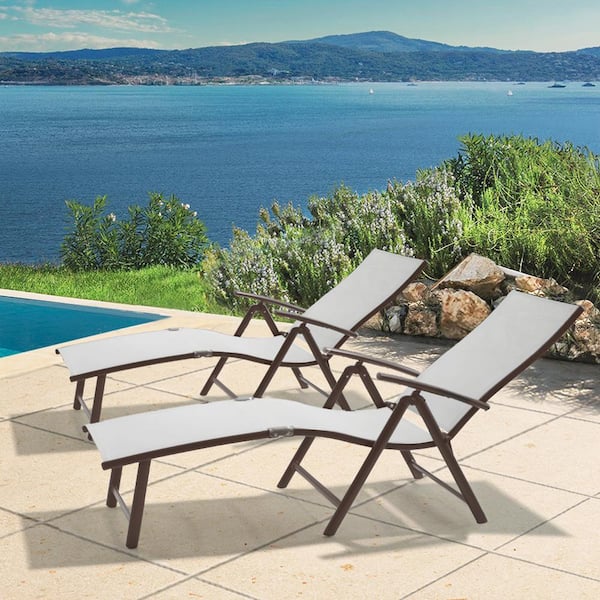 Crestlive Products 2-Piece Aluminum Adjustable Outdoor Chaise Lounge in Light Gray