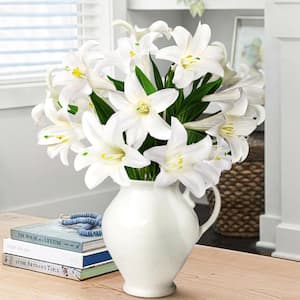 24 in. Cream White Artificial Easter Lily Flower Stem Bush Bouquet (Set of 2)